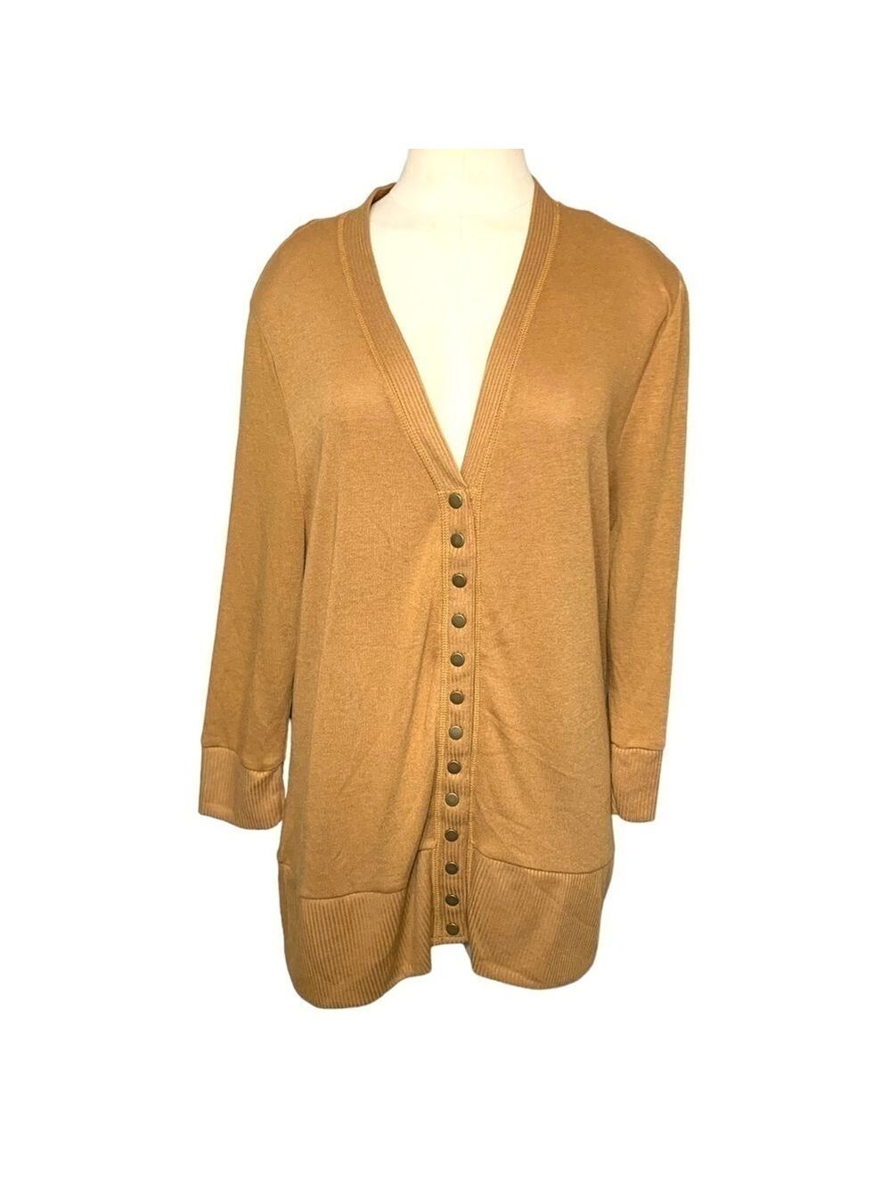 Zenana Mustard Brown Knit Sweater Cardigan Sz 1XL Button Front Minimalist Top